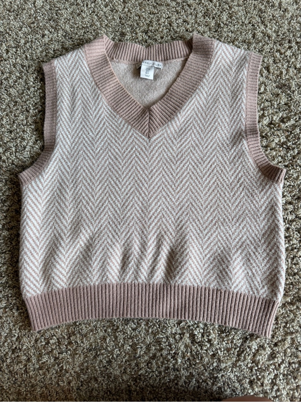 Sincerly Jules Tan & Cream Chevron V-Neck Sweater Vest